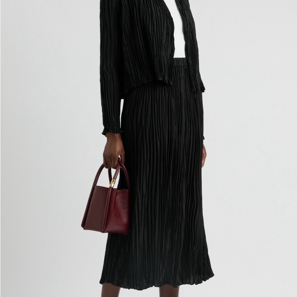 Brand New Eileen Fisher Silk Wool Skirt Pleated Midi-Maxi $328 Black